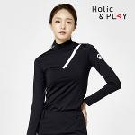 홀릭앤플레이 여성 스판 사선 긴팔티셔츠 HA3WTS001BK