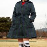 여성 골프우의 방수 바람막이 비옷 레인코트 트렌치코트 체크그린