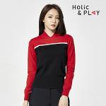 홀릭앤플레이 여성 배색 변형 니트 스웨터 HA3WSW001RRD