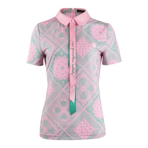 [헨리스튜어트] 골프 여성용 페이즐리 카라티셔츠 핑크