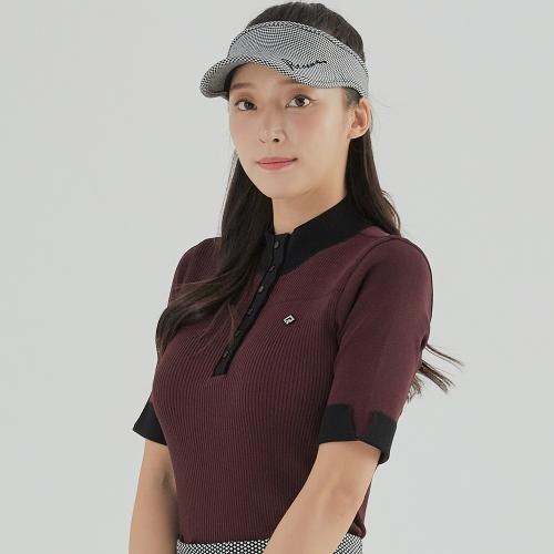 [레노마골프]여성 골지 배색 반버튼 하이넥 반팔 니트 RWSHL7206-420