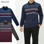 [NEW ACE] 뉴에이스 가슴 삼색줄 배색 카라 긴팔티셔츠 Model No_N2-2Q010