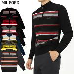 [MIL FORD] 밀포드 줄무늬 포인트 반집업 긴팔 니트티 Model No_I2-2W064
