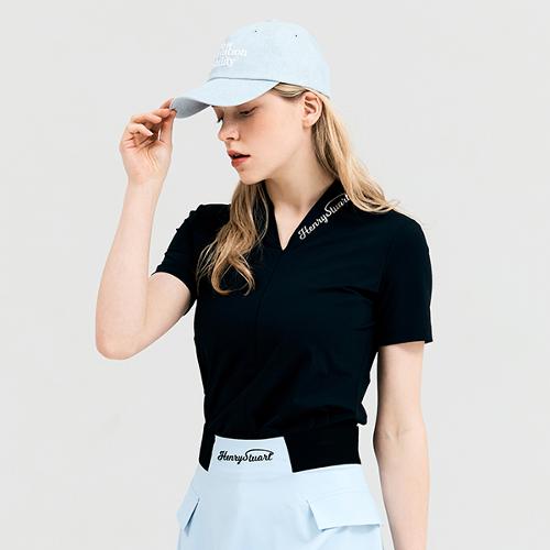 [헨리스튜어트] 골프 여성용 브이넥 절개 티셔츠 블랙