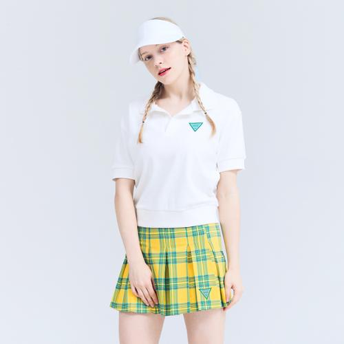 [어베이브] 골프 테니스 여성용 체크 플리츠 스커트 옐로우