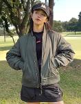 [예약판매] [8/16 ~ 8/27, 8/28일 순차 출고][CITY GOLF] 다크그린 여성 바시티 주름포인트 패딩 점퍼_DWJU3D711E3