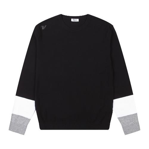 [볼빅골프웨어] 남성 골프 에센셜 소매배색 라운드 스웨터 VMKTM991_BK