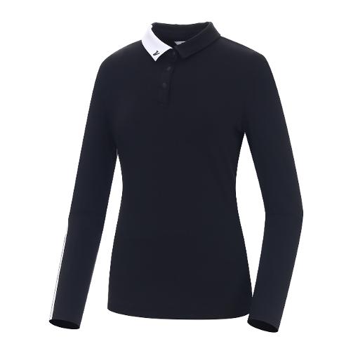 [볼빅골프웨어] 여성 골프 에센셜 소매 배색 카라 티셔츠 VLTSM993_BK