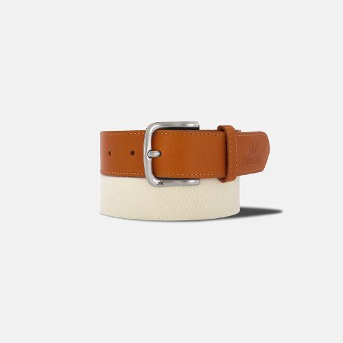 [썬러브] Stretch Leather Trim Belt White