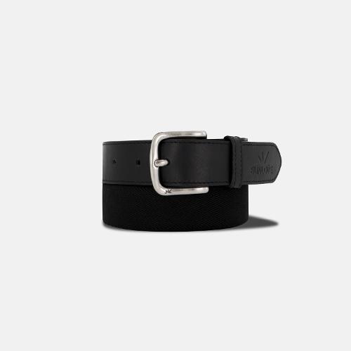 [썬러브] Stretch Leather Trim Belt Black