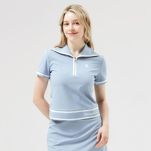 [헨리스튜어트] 골프 여성용 라인배색 하프집업 티셔츠 블루