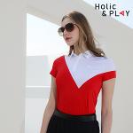 홀릭앤플레이 여성 배색블럭킹 반팔티셔츠 HD2WTS011RD