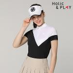 홀릭앤플레이 여성 배색블럭킹 반팔티셔츠 HD2WTS011BK
