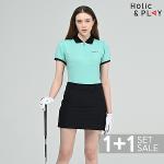 [인기코디세트] 홀릭앤플레이 여성 반팔티셔츠 + 골프치마 2장 1세트