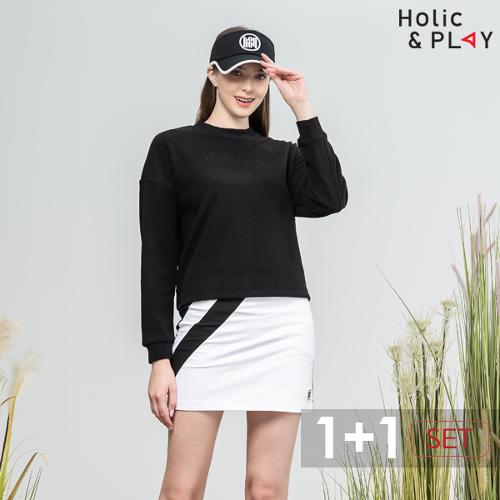 [인기코디세트] 홀릭앤플레이 여성 긴팔티셔츠 + 골프치마 2장 1세트