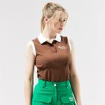 [헨리스튜어트] 골프 여성용 배색카라 민소매 티셔츠 브라운