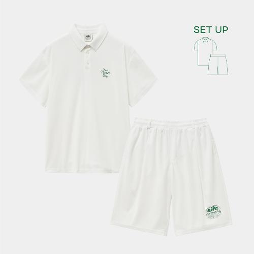 [크루멤버스온리] RESORT LOGO PIQUE SET UP WHITE